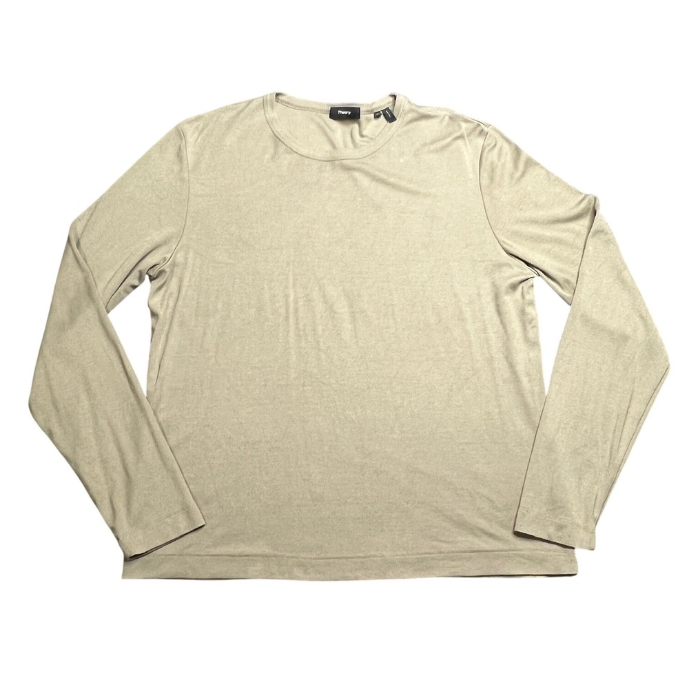 Theory Long Sleeve Crewneck Shirt in Light Beige